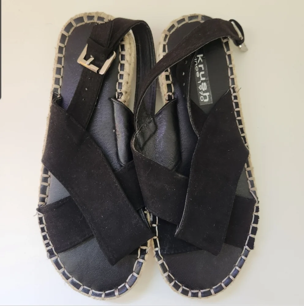Krush Black Espadrille Sandals Sz 6 | Resort Casual Flat Slides